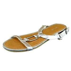 Nine West Size 6.5 M Silver Gladiator Synthetic Women Sandal‎ Shoes